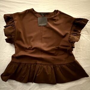 Marc New York Chicory Coffee Ruffle Sleeve Blouse